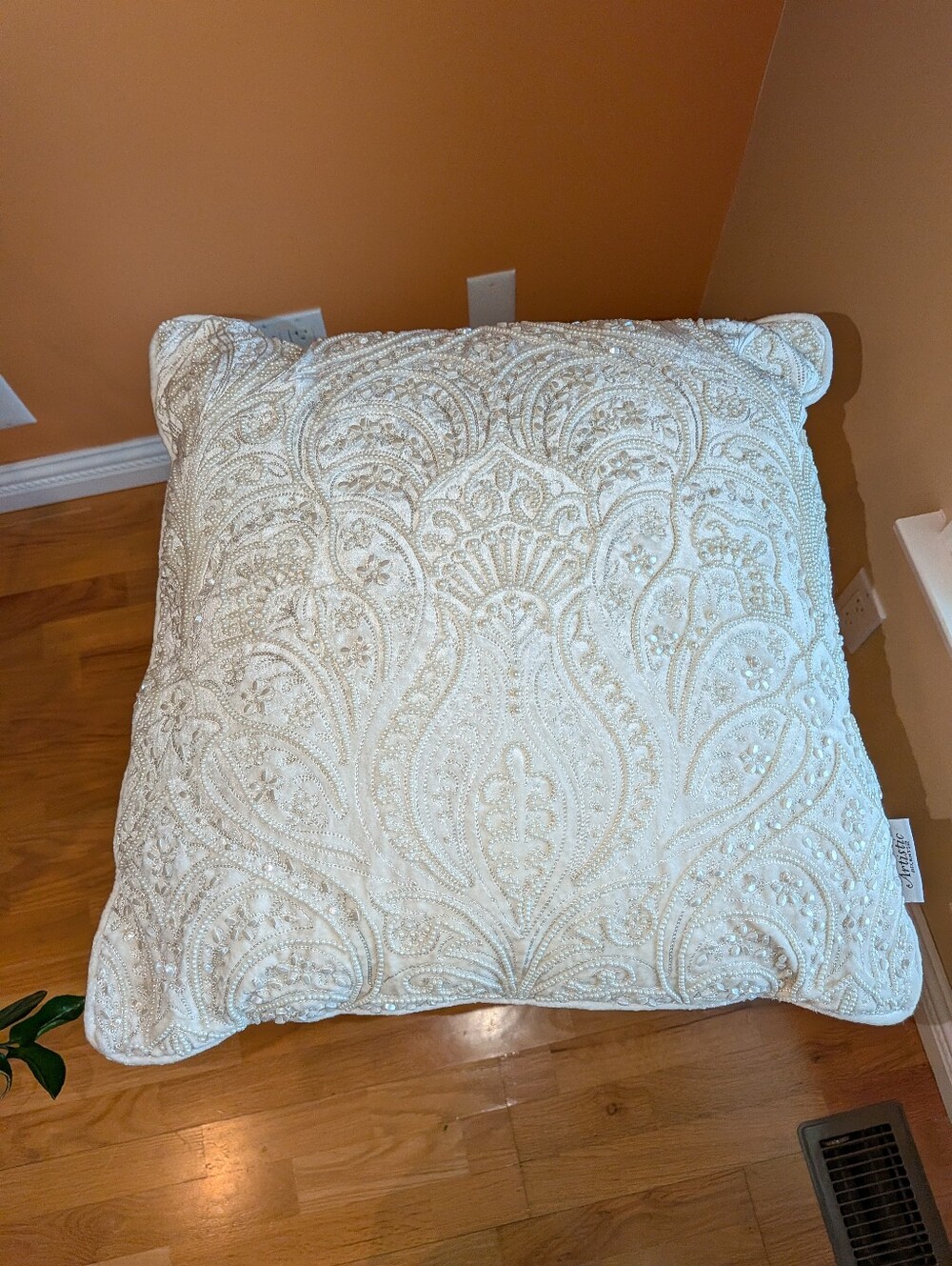 Luxury Beaded Pearl Cream Decorative Throw Pillow 18.5x 18.5 inches
